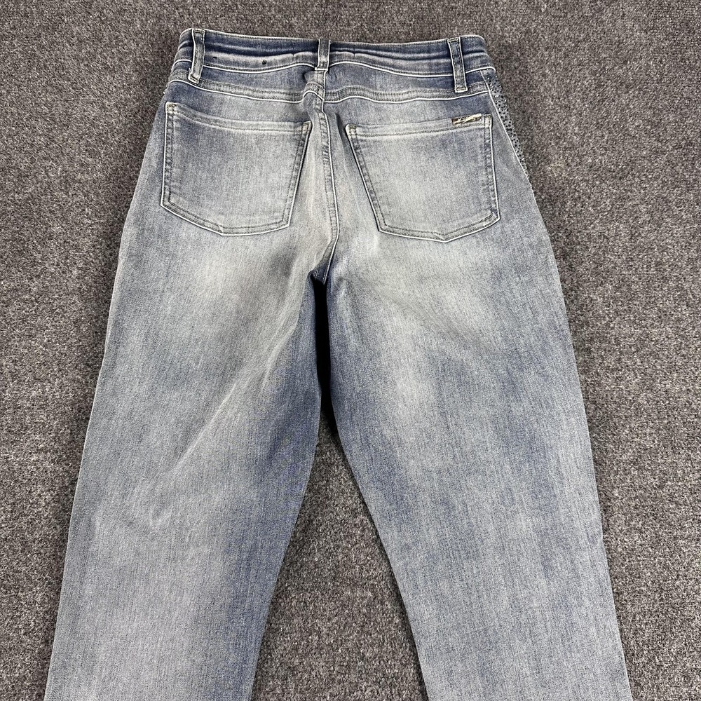Joseph Ribkoff Jeans Womens 6 Lightwash Skinny Rhinestone Embellished Frayed Hem - Picture 8 of 8